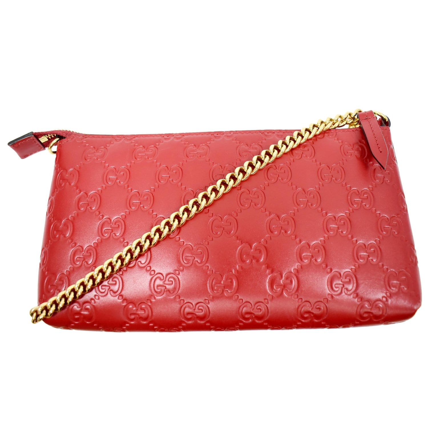 GUCCI Guccissima Leather Chain Wallet Clutch Bag Red 428449