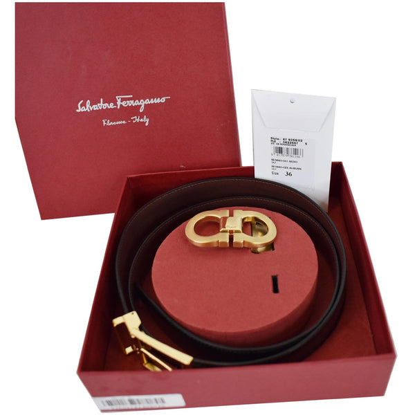 SALVATORE FERRAGAMO Gancini Buckle Reversible Belt Black Size 36