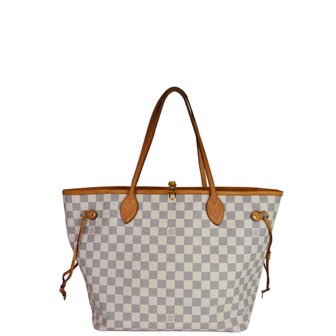 LOUIS VUITTON Neverfull MM Damier Azur Tote Shoulder Bag White