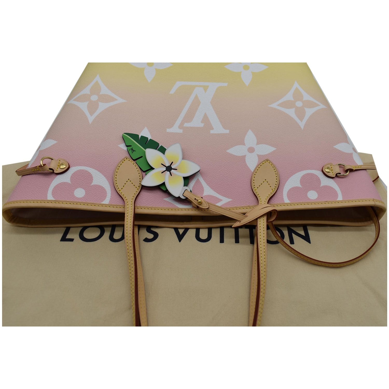 Louis Vuitton Neverfull MM Pink Peony Monogram Shoulder Bag Tote NO POUCH