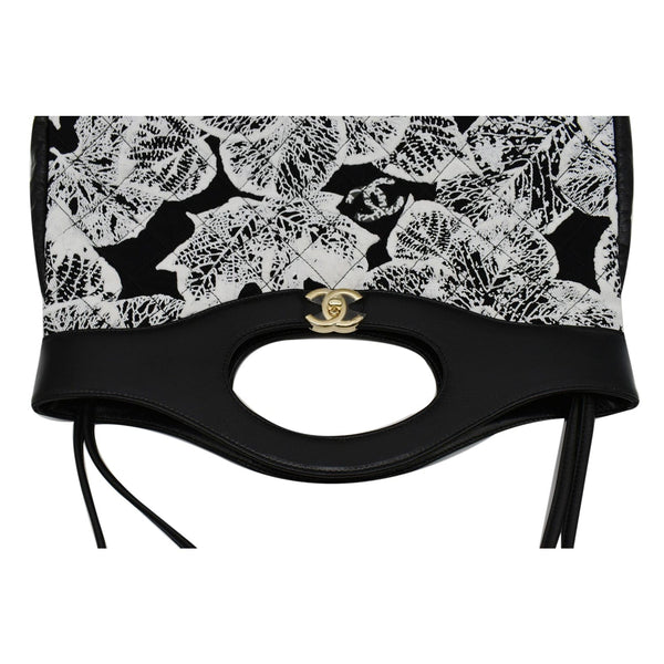 CHANEL 31 Printed Cotton Leather Shopping Shoulder Bag Black