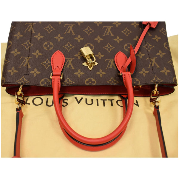 LOUIS VUITTON Flower Monogram Canvas Tote Shoulder Bag Brown/Red