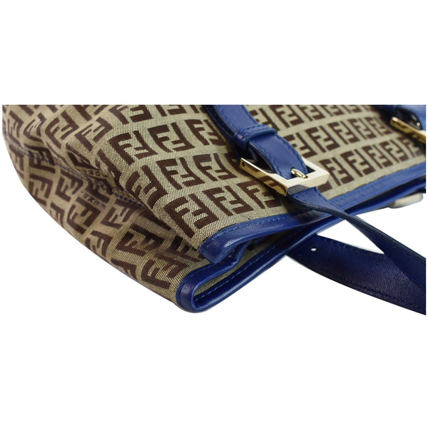 FENDI Zucchino Print Canvas Leather Tote Bag Blue/Brown