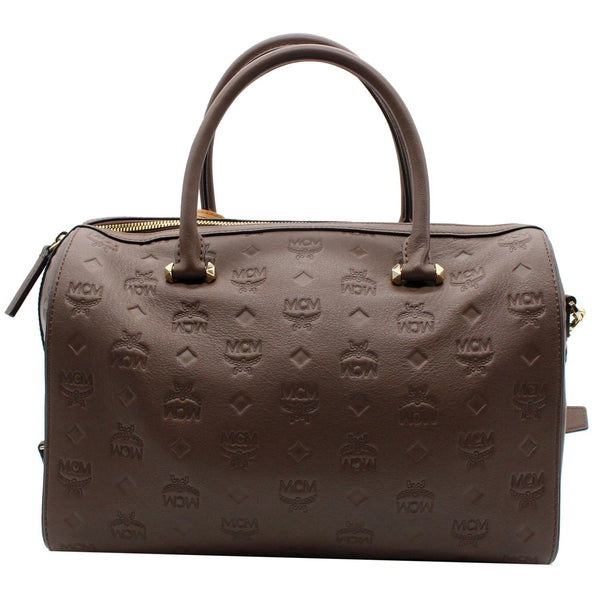 MCM Visetos Essential Leather Boston Bag Chocolate Brown