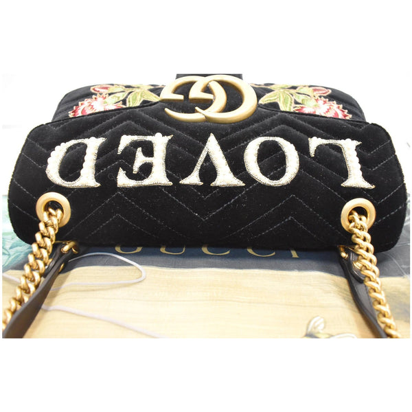 GUCCI Blind For Love Marmont Embroidered Velvet Shoulder Bag Black 443496