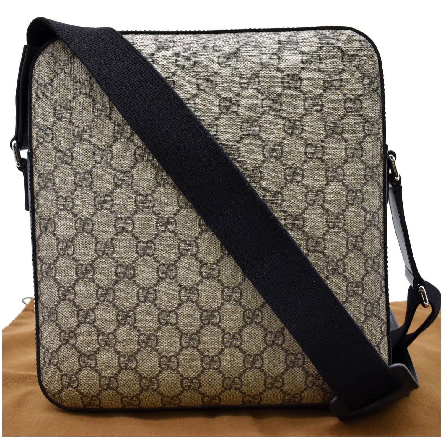 Gucci Flat Messenger Bengal GG Supreme Medium Beige/Ebony in Canvas/Leather  with Gold-tone - US