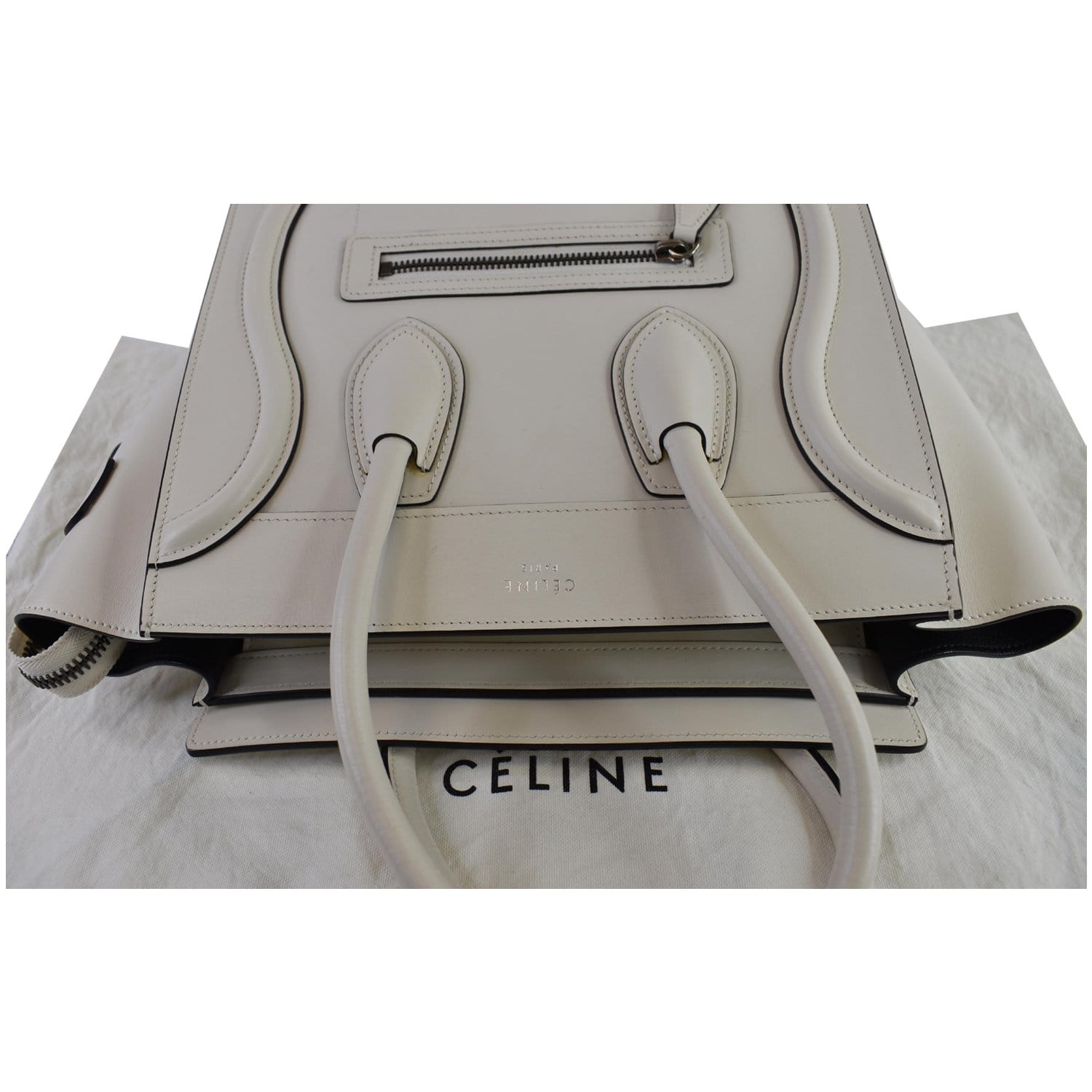 Céline Celine Gray Carriage Boston Bag White Grey Leather Plastic