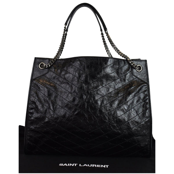 YVES SAINT LAURENT Niki Large Crinkle Leather Shopper Tote Bag Black