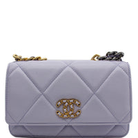 CHANEL 19 CC WOC Leather Wallet On Chain Crossbody Bag Light Lavender