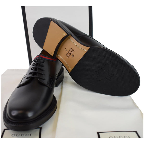 Gucci Classic Web Lace Up Shiny Leather boots bottom