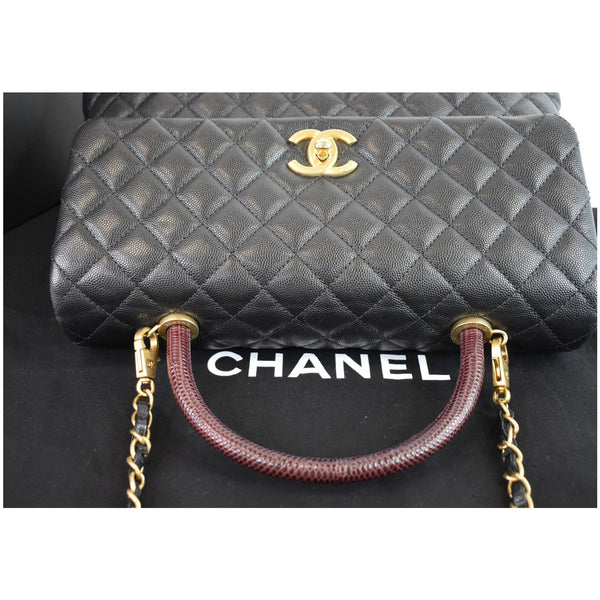 Chanel Large Coco Quilted Caviar Lizard Handle Bag