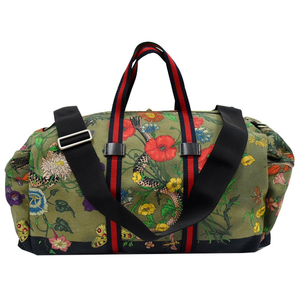 GUCCI Floral Animal Canvas Web Duffel Travel Bag Khaki Green 450983
