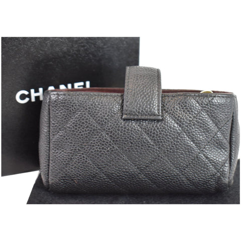 Chanel Quilted Caviar Leather Mini Phone Holder Clutch full view