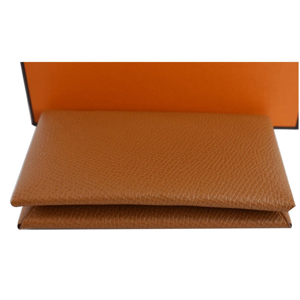 HERMES Calvi Epsom leather Card Holder Brown