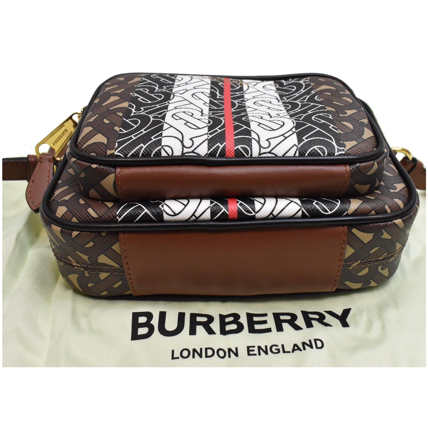 BURBERRY E-Canvas Monogram Studded Book Tote Bridle Brown 1083476