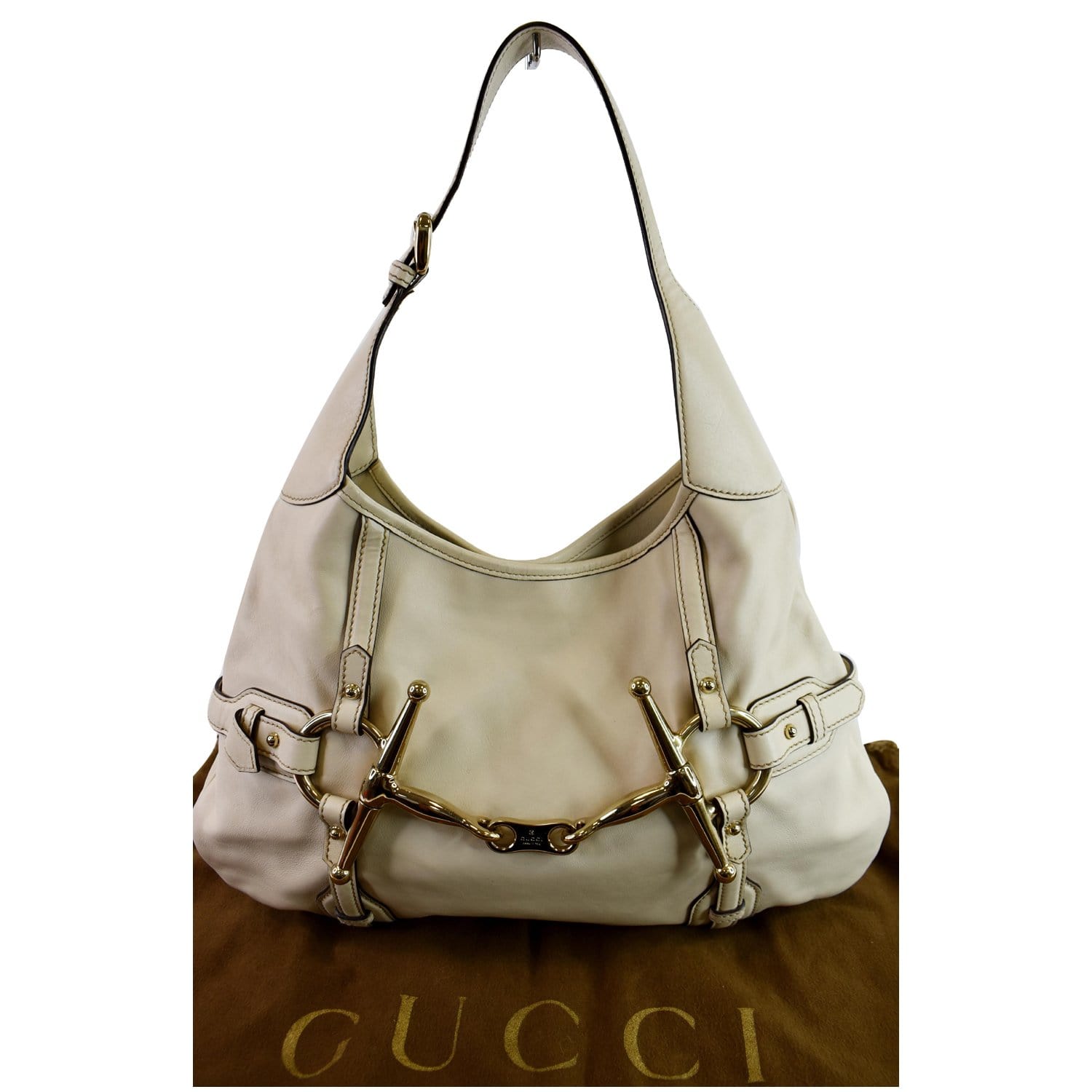 GUCCI 85th Anniversary Horsebit Leather Hobo Bag White 163804