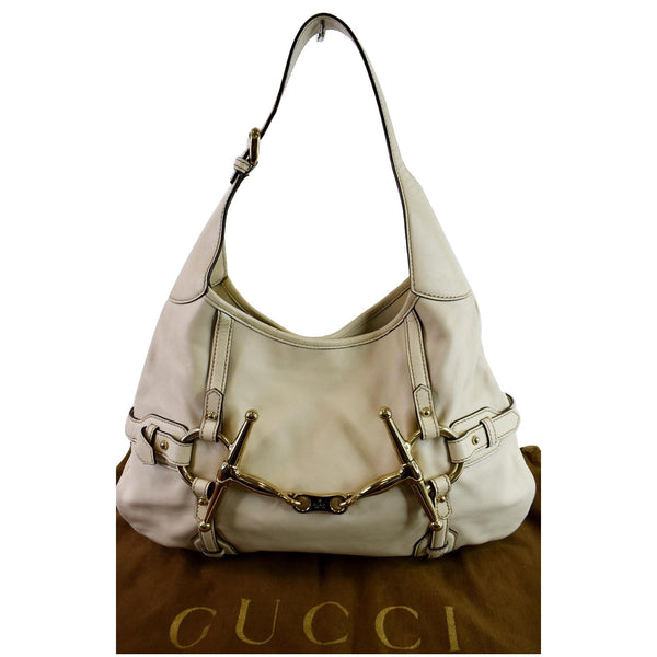 GUCCI 85th Anniversary Horsebit Leather Hobo Bag White 163804