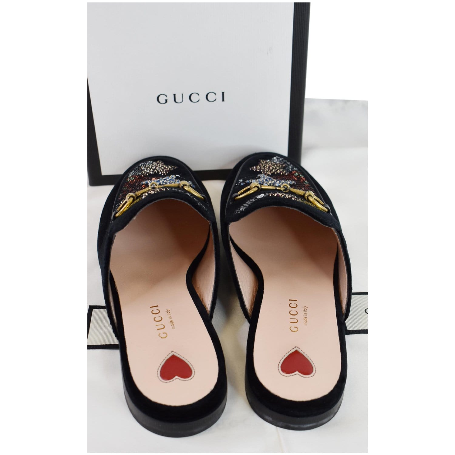 GUCCI Princetown Sequined Suede Mules Slipper Black US 5.5