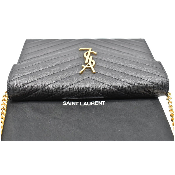 YVES SAINT LAURENT Monogram Envelope Leather Crossbody Chain Wallet Black