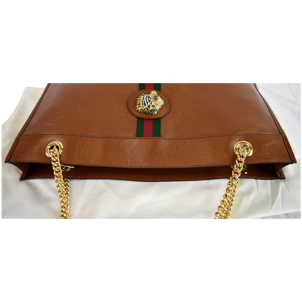 Gucci Rajah Large Leather Tote Shoulder Bag Brown