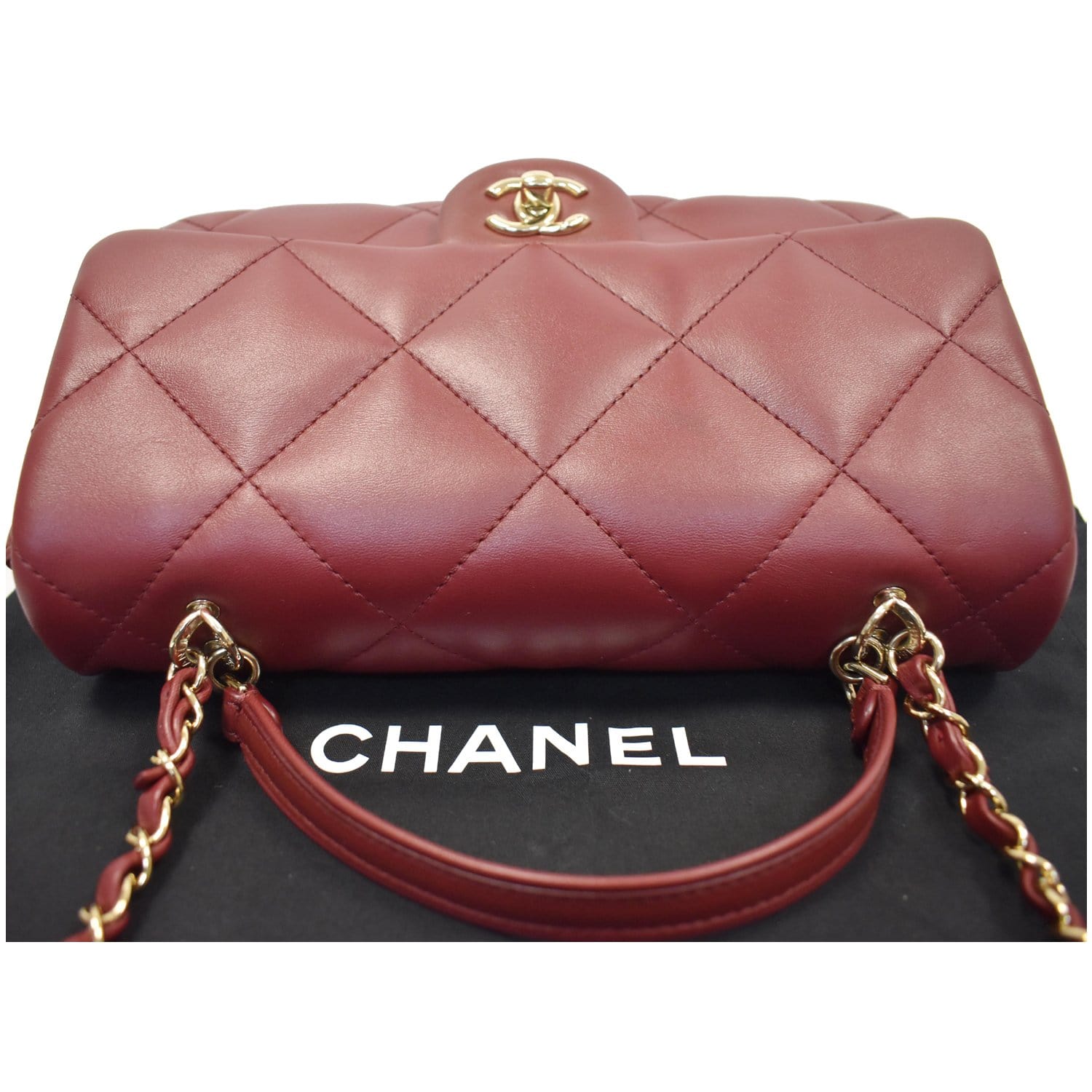 Chanel Lambskin Quilted Mini Natural CC Flap Red