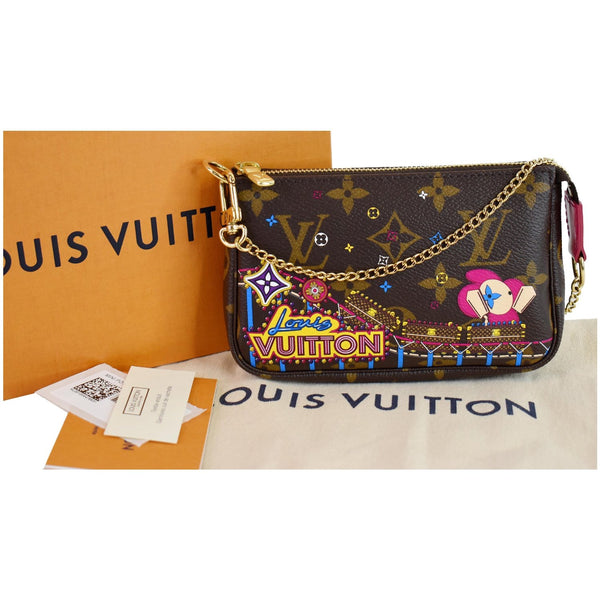 LOUIS VUITTON Mini Pochette Christmas Monogram Canvas Accessoires Pouch Brown