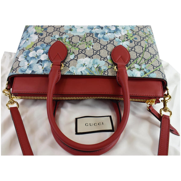 GUCCI Blooms GG Floral Supreme Canvas Leather Satchel Bag Red 546316