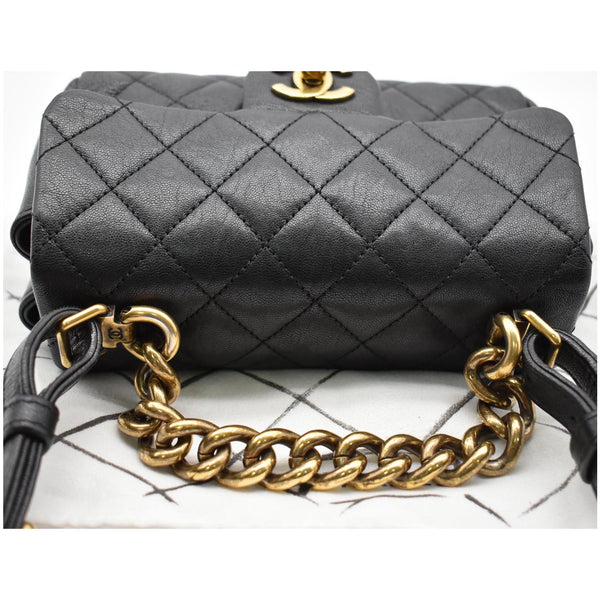 CHANEL Mini Trapezio Flap Quilted Sheepskin Leather Crossbody Bag Black