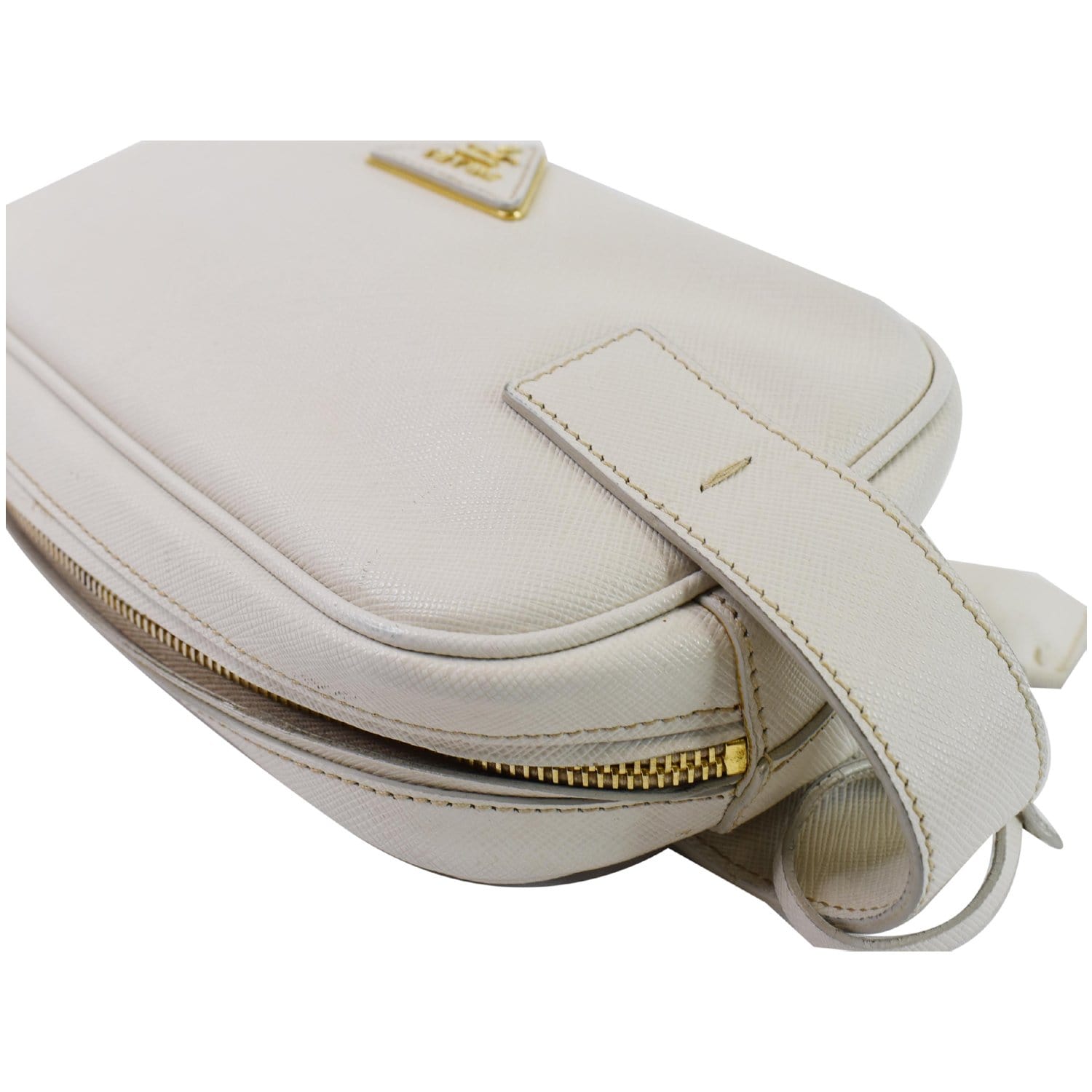 Prada Off White Saffiano Lux Leather Mini Pochette Bag Prada