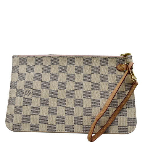 LOUIS VUITTON Neverfull MM Damier Azur Pochette Wristlet Pouch White