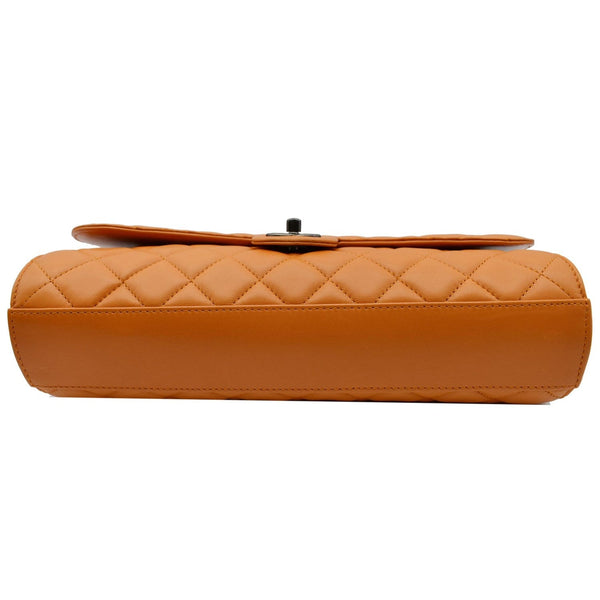 CHANEL Classic Flap Drawstring Quilted Lambskin Leather Shopper Shoulder Bag Orange