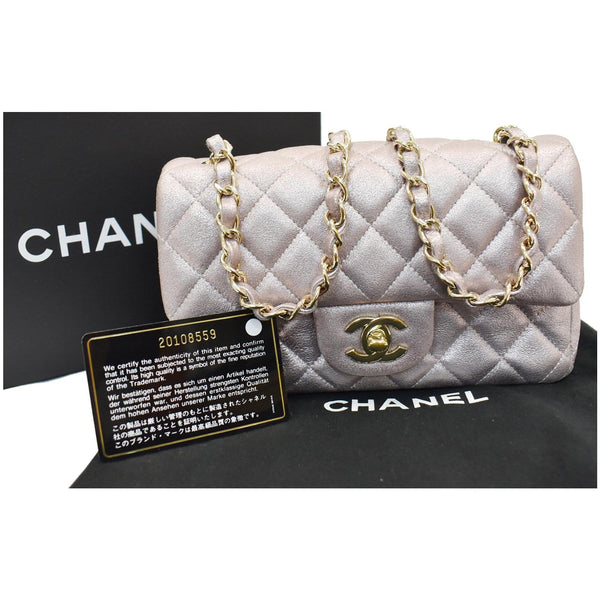 Chanel Mini Rectangular Flap Goatskin Leather Shoulder Bag - metallic light pink