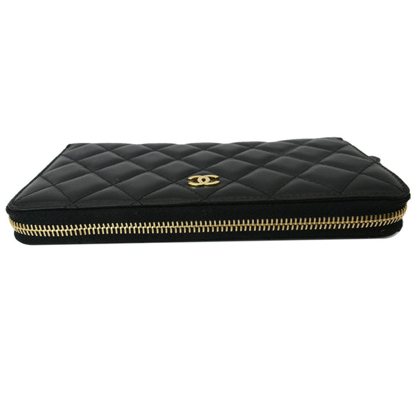 CHANEL Quilted Leather Zip Around Wallet Black