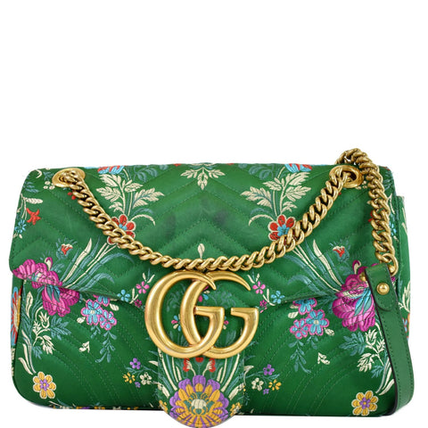 GUCCI GG Marmont Floral Medium Jacquard Matelasse Shoulder Bag Green 443496