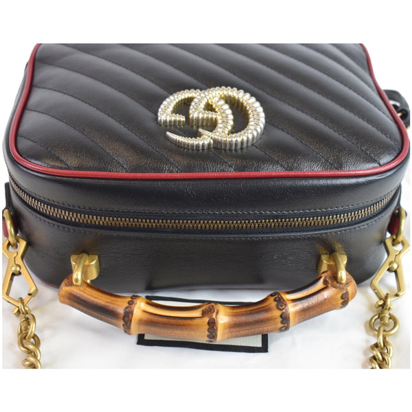 GUCCI GG Marmont Small Bamboo Leather Shoulder Bag Black 602270