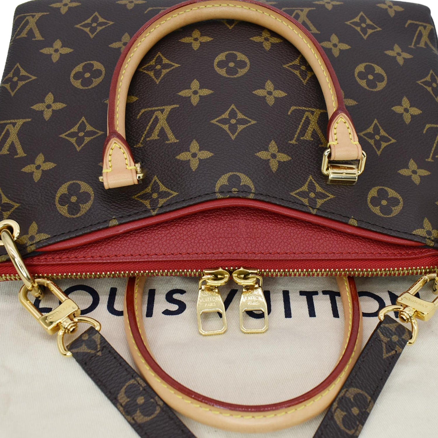 LOUIS VUITTON red and brown Monogram Canvas PALLAS BB Crossbody Bag at  1stDibs