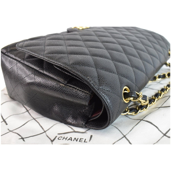 CHANEL Maxi Double Flap Caviar Leather Shoulder Bag Black
