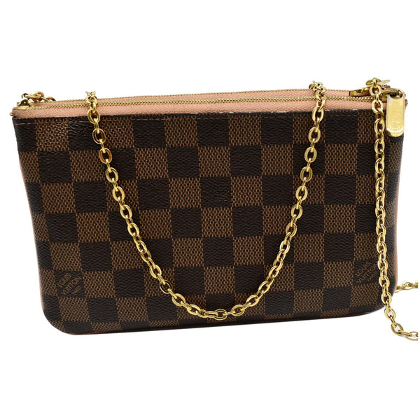 LOUIS VUITTON Double Zip Pochette Damier Ebene Crossbody Bag Brown