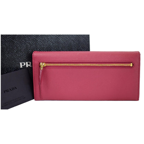 PRADA Continental Flap Saffiano Leather Long Wallet Pink