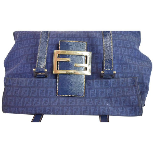 FENDI Zucchino Mamma Monogram Canvas Shoulder Bag Blue - Last Call