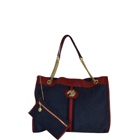 GUCCI Rajah Large Suede Leather Tote Shoulder Bag Navy 537219 - 20% OFF