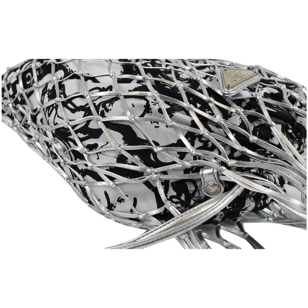 PRADA Rete Fabric Mesh Tote Bag Black/White