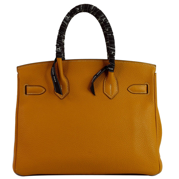 HERMES Birkin 30cm 2014 Clemence Leather Tote Bag Mustard