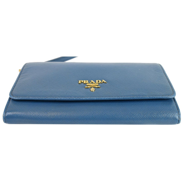 PRADA Saffiano Textured Leather Wristlet Wallet Blue