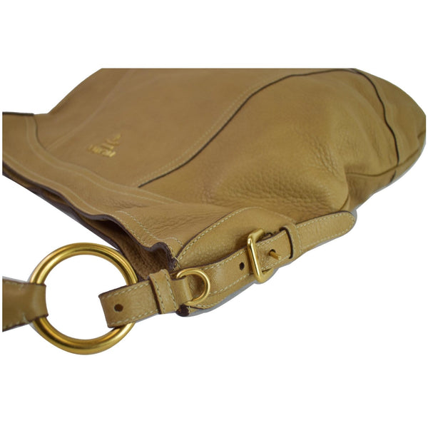 PRADA Vitello Daino Large Leather Hobo Shoulder Bag Beige