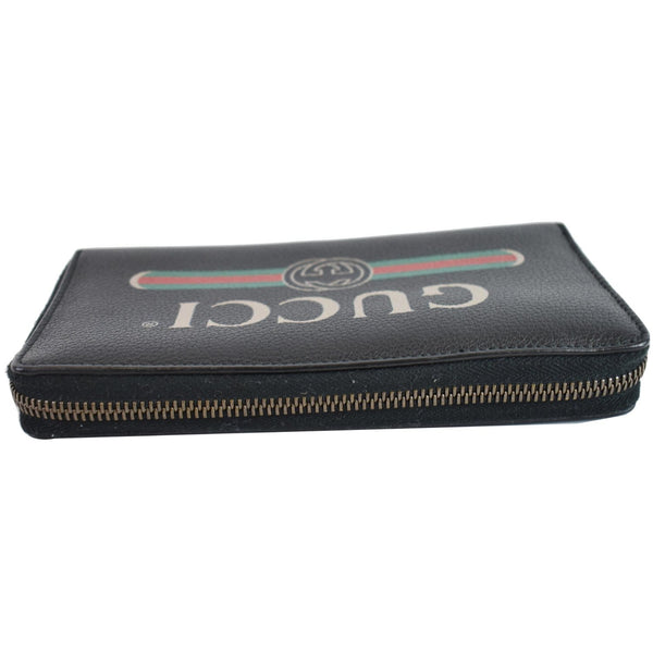 GUCCI Print Leather Zip Around Wallet Black 496317