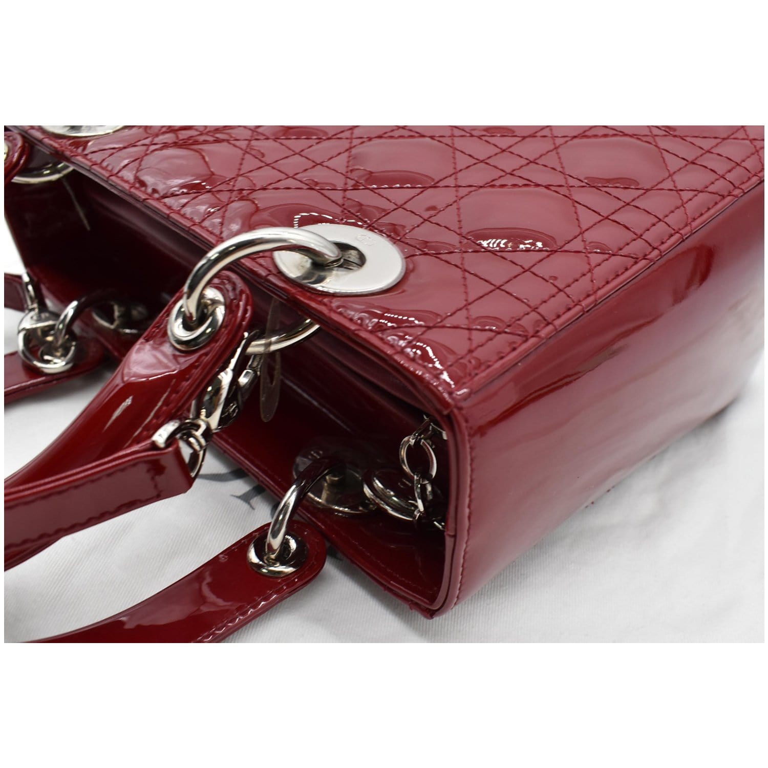 Christian Dior Patent Micro Cannage Medium Lady Dior - Silver Handle Bags,  Handbags - CHR325711