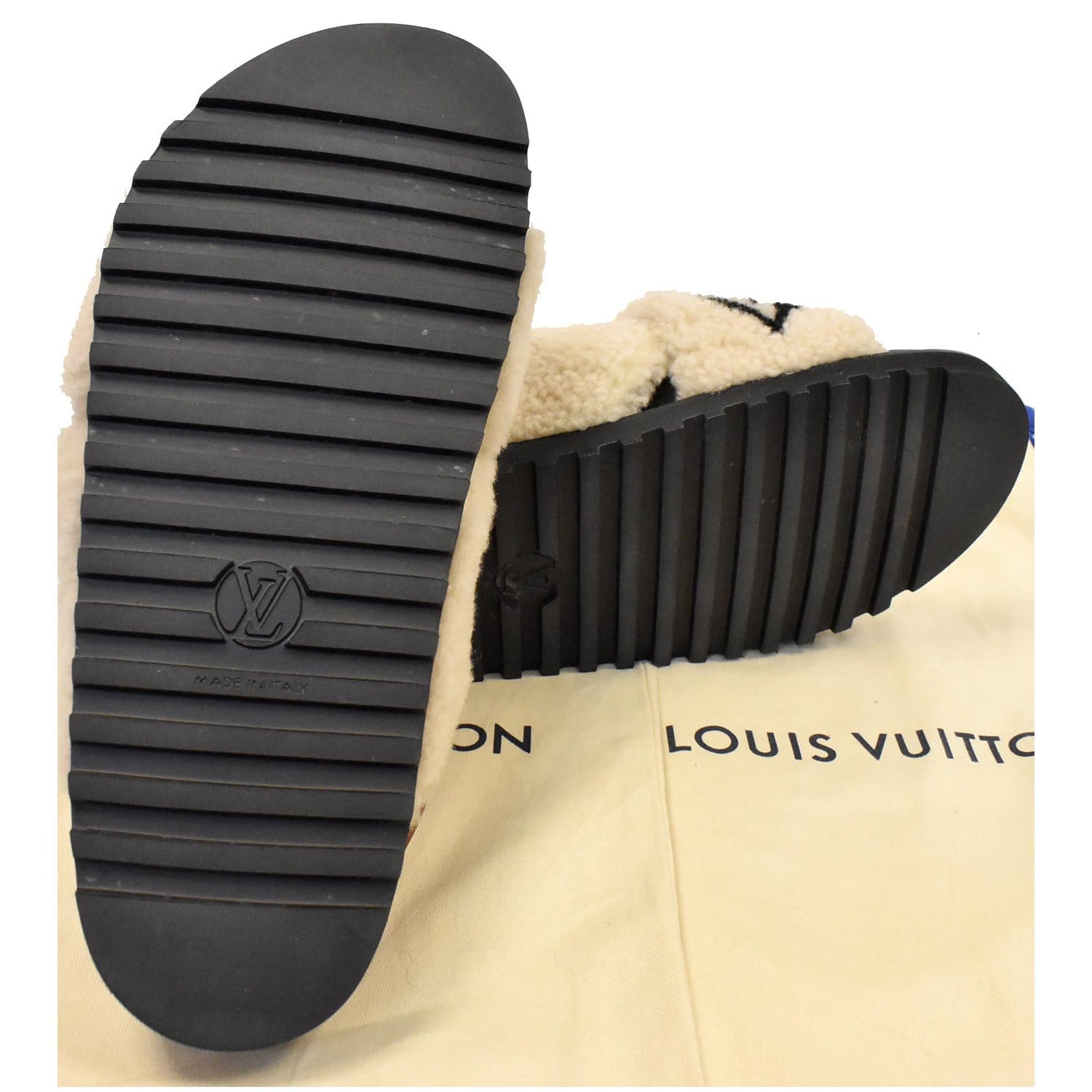 LOUIS VUITTON Paseo Flat Comfort Shearling and Calf Leather Sandal Siz