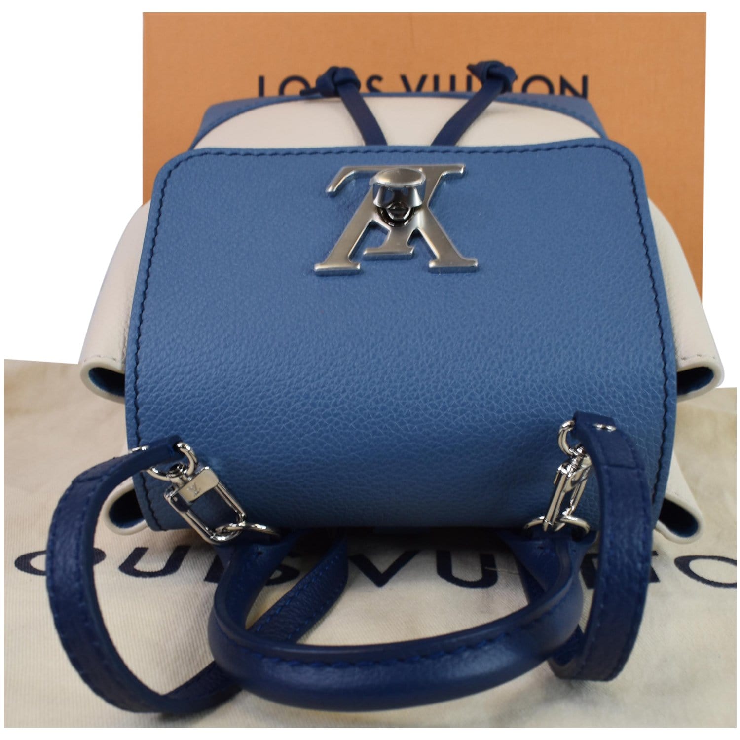 Louis Vuitton Beige/Blue Leather Lockme II Top Handle Bag Louis