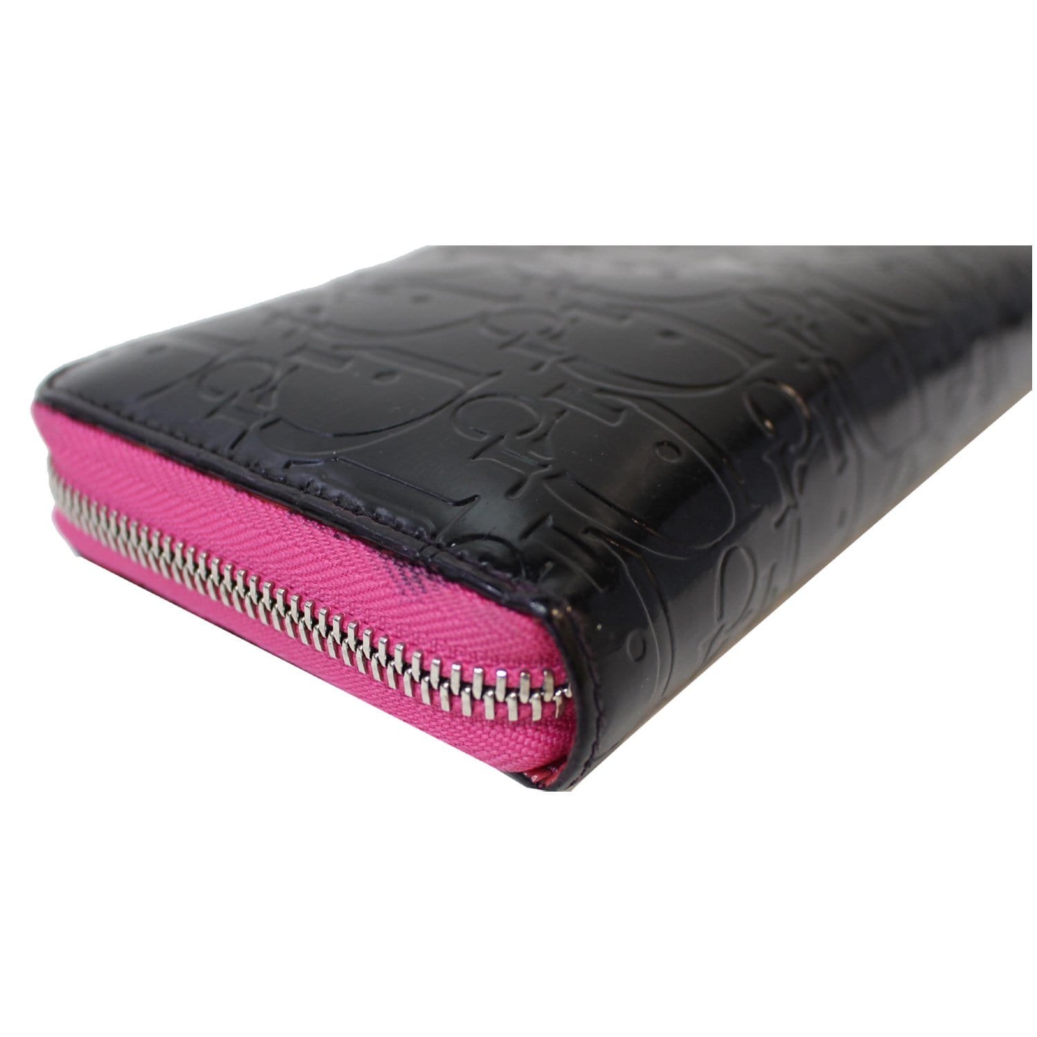 Christian Dior Logo Stripe Zip Around Wallet Leather Long Black 23217251